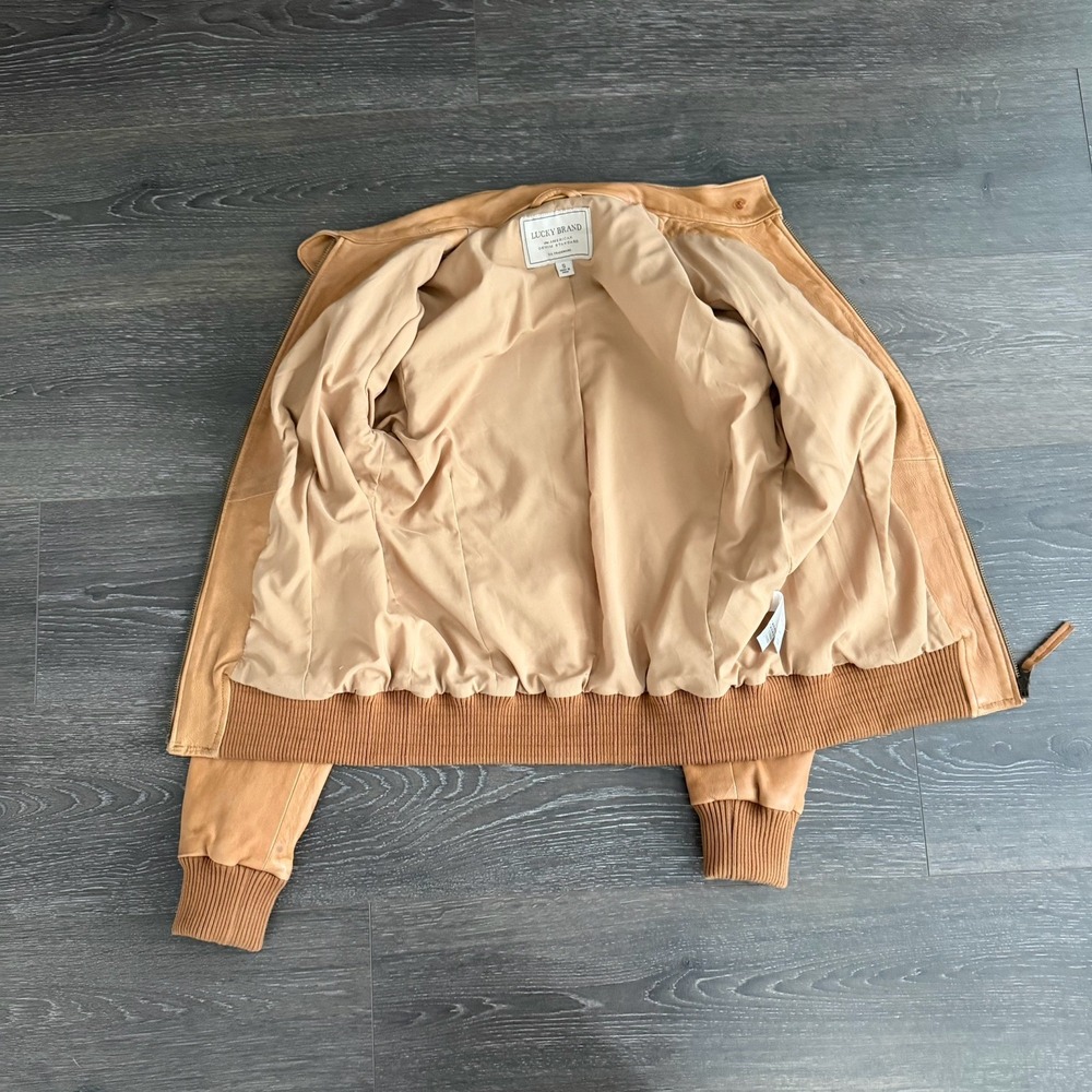 Lucky Brand Leather Jacket Womens Small Soft Worn Lambskin Y2K Cognac Moto 90s - Picture 9 of 9